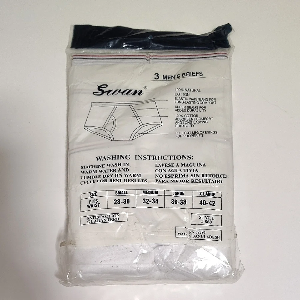 VINTAGE Swan Men's White Briefs - 3 Pack Sz 28-30 100% Cotton - Picture 3 of 7